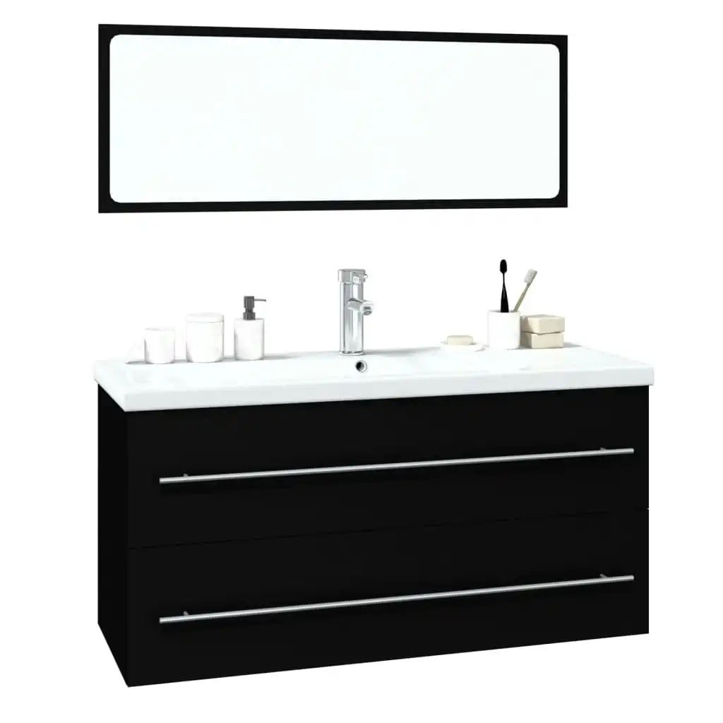 Bathroom Furniture Set Black Engineered Wood 3152854