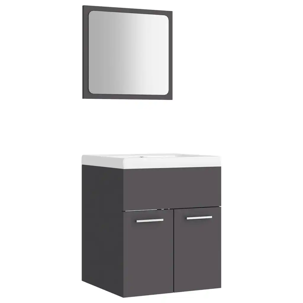 Bathroom Furniture Set Grey Engineered Wood 3070858