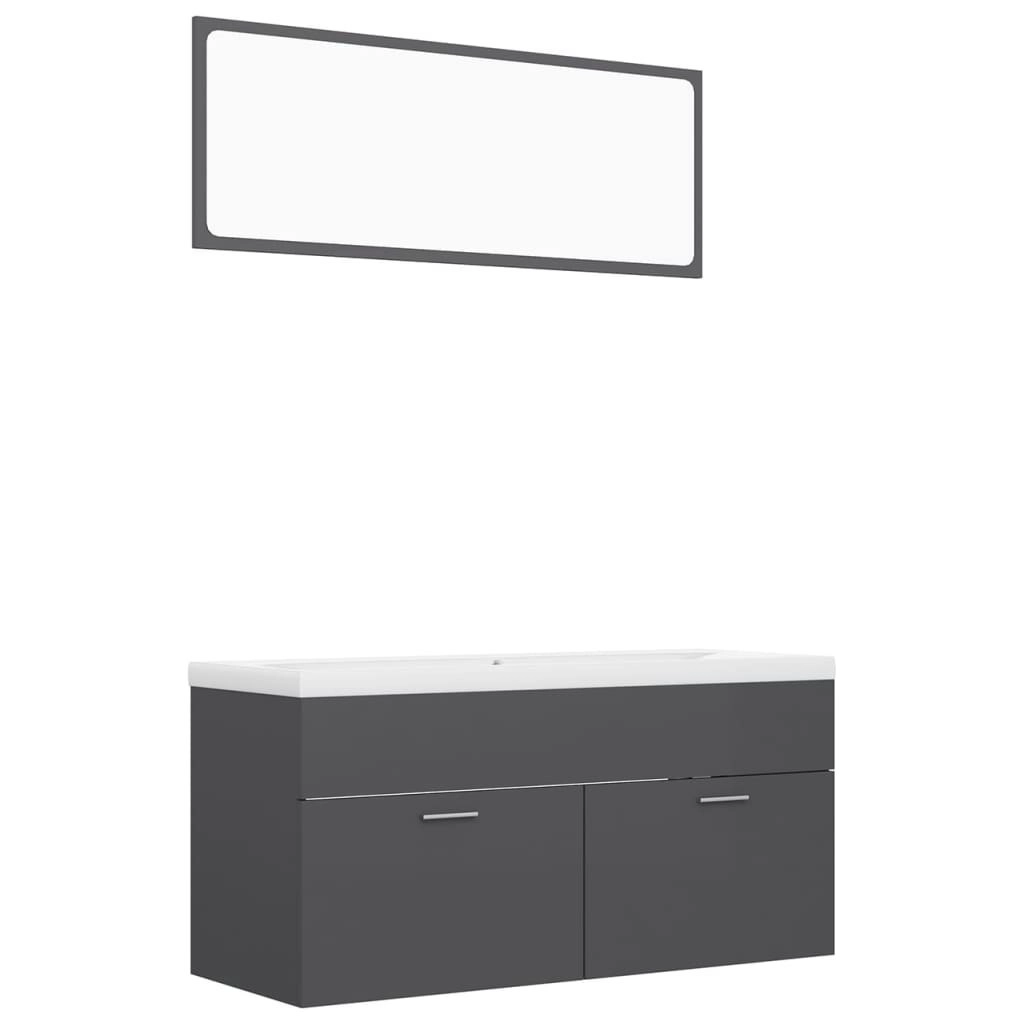 Bathroom Furniture Set High Gloss Grey Engineered Wood 3070900