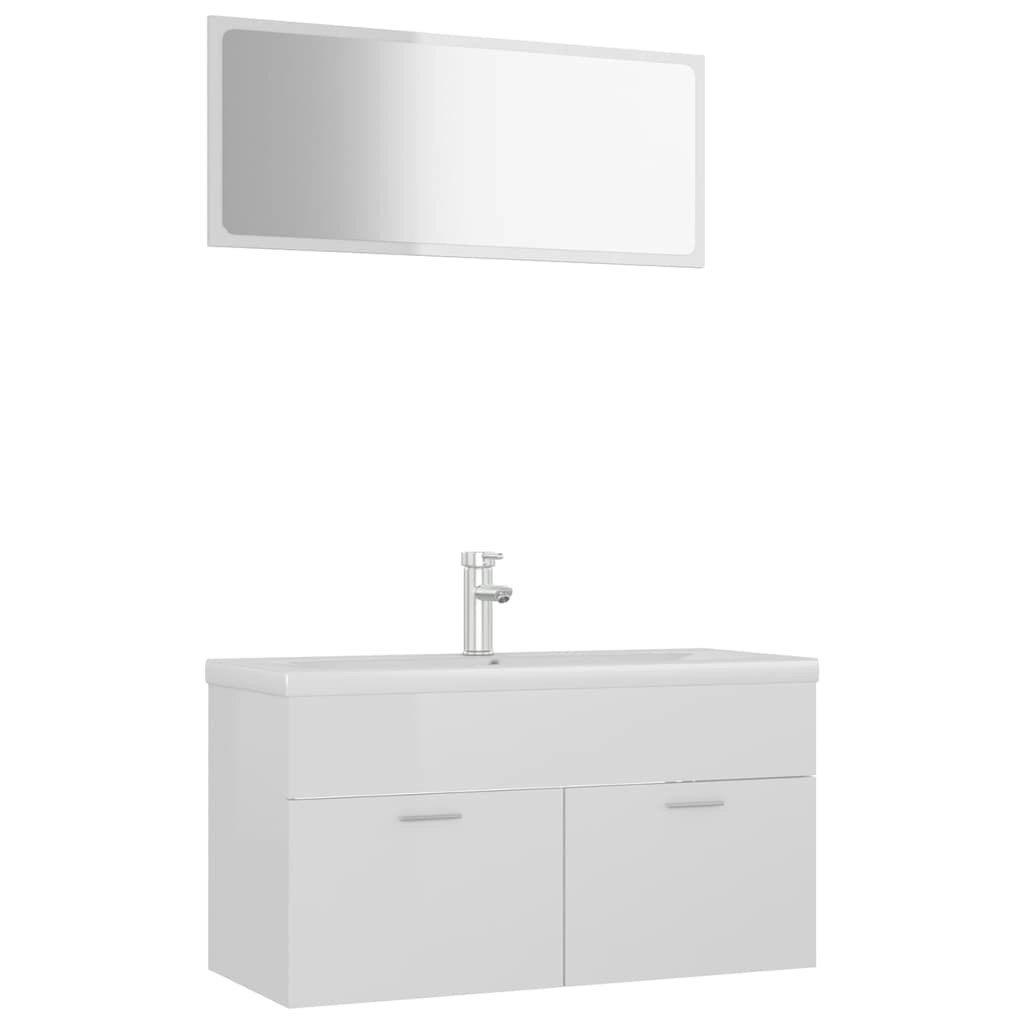 Bathroom Furniture Set High Gloss White Engineered Wood 3070889