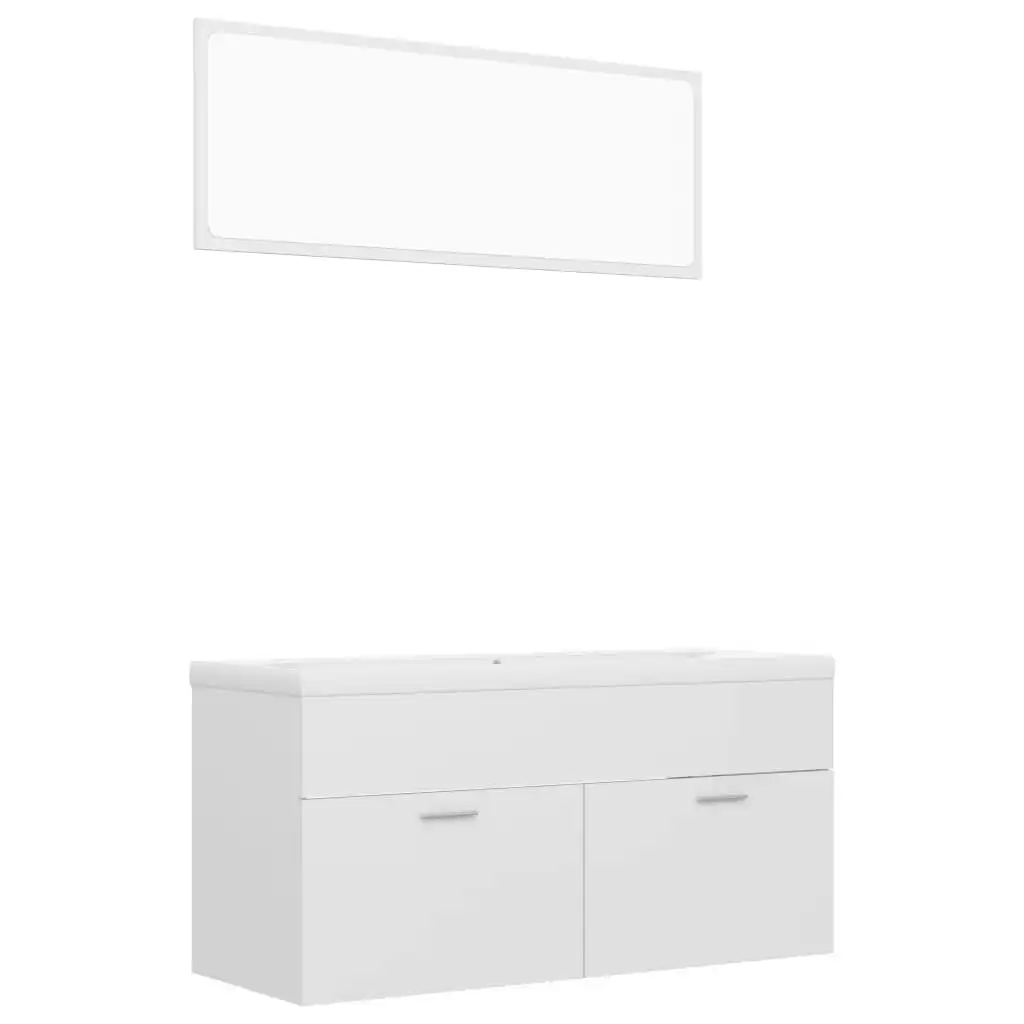 Bathroom Furniture Set High Gloss White Engineered Wood 3070898