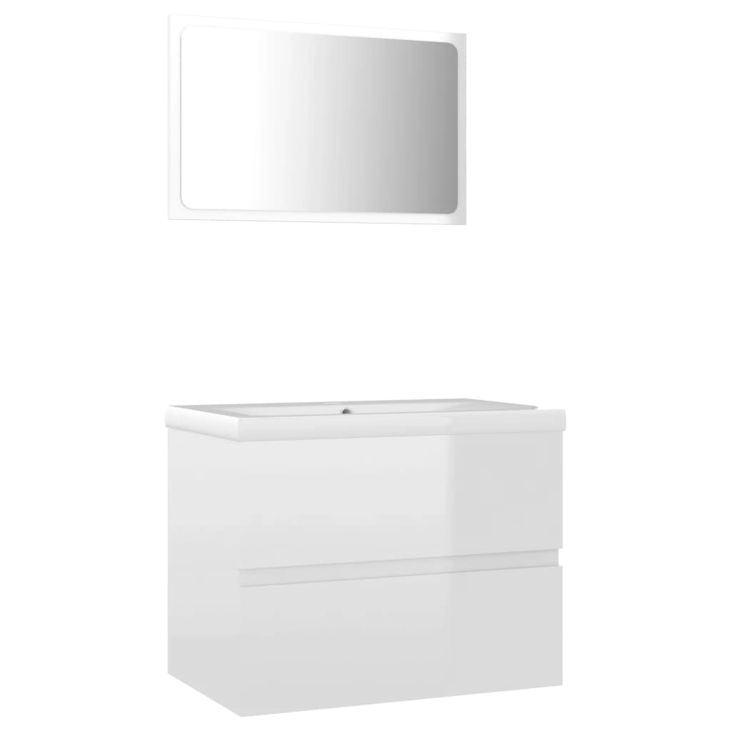 Bathroom Furniture Set High Gloss White Engineered Wood 3071591