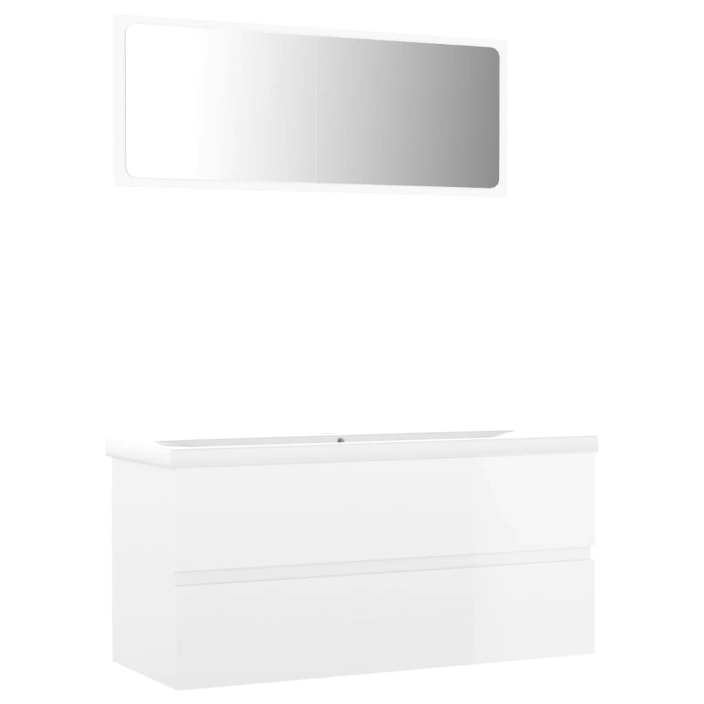 Bathroom Furniture Set High Gloss White Engineered Wood 3071618