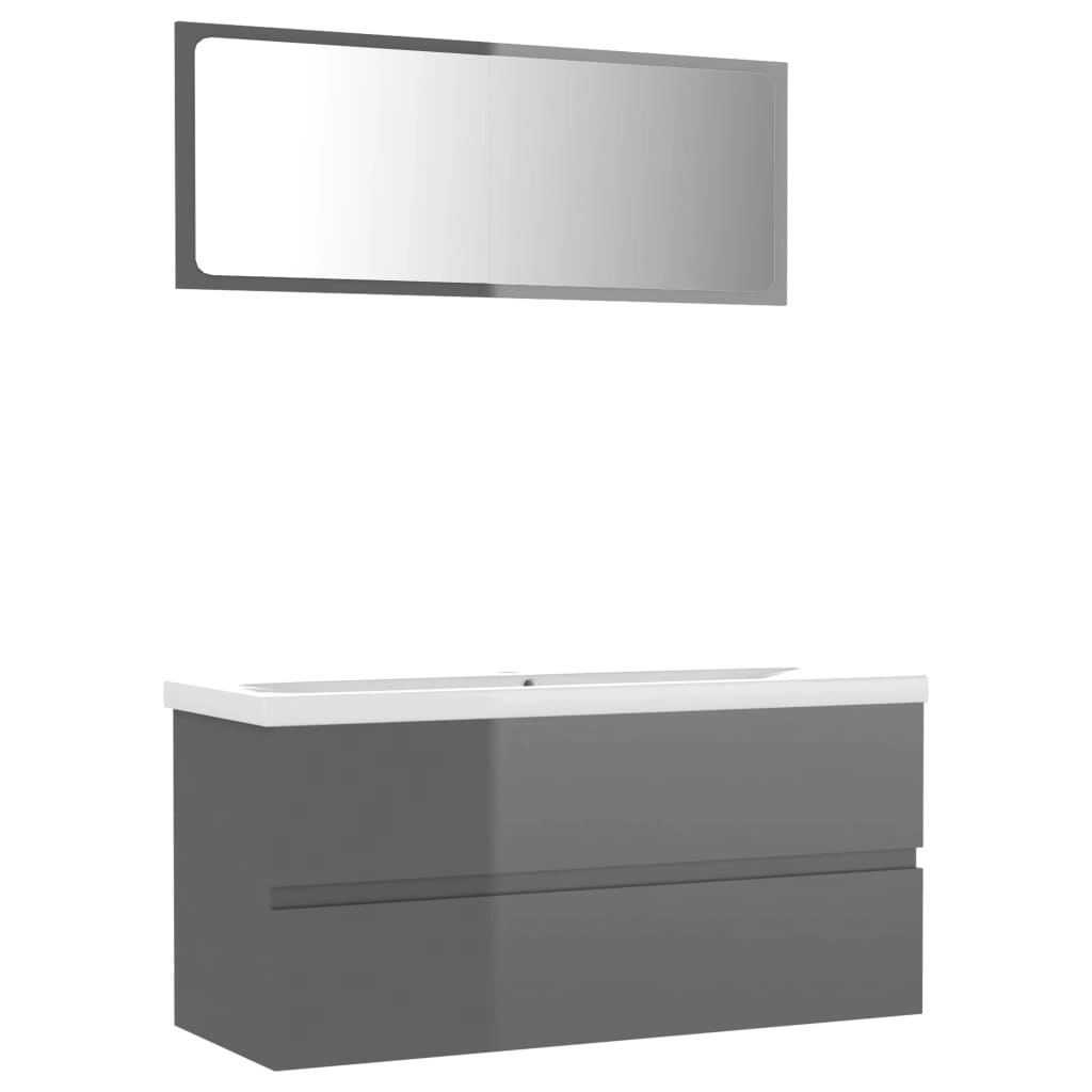 Bathroom Furniture Set High Gloss Grey Engineered Wood 3071620