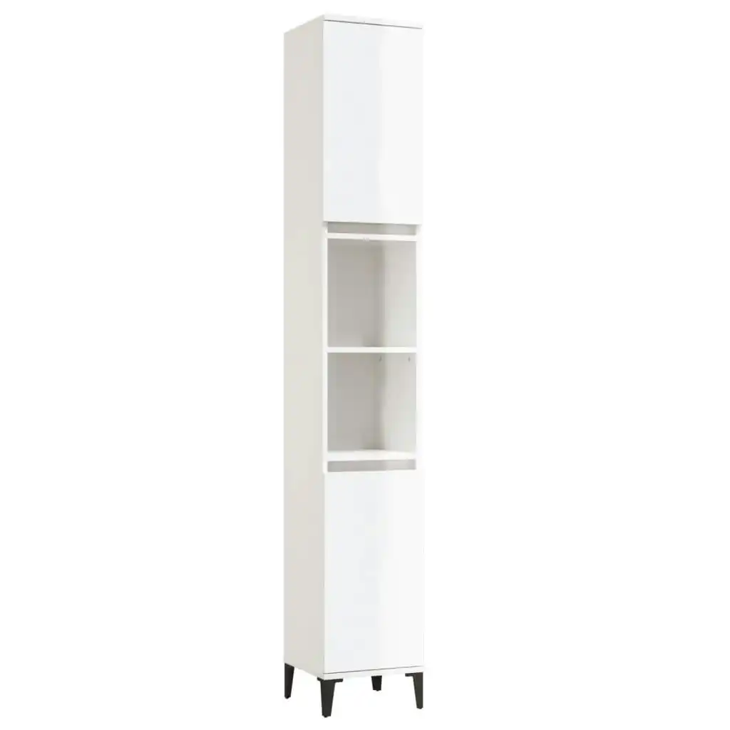 Bathroom Cabinet High Gloss White 30x30x190 cm Engineered Wood 819798