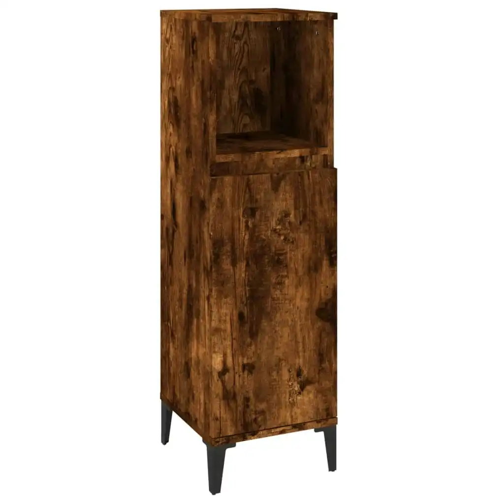 Bathroom Cabinet Smoked Oak 30x30x100 cm Engineered Wood 819817