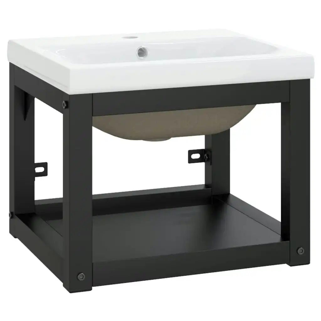 Bathroom Washbasin Frame with Built-in Basin Black Iron 3101382