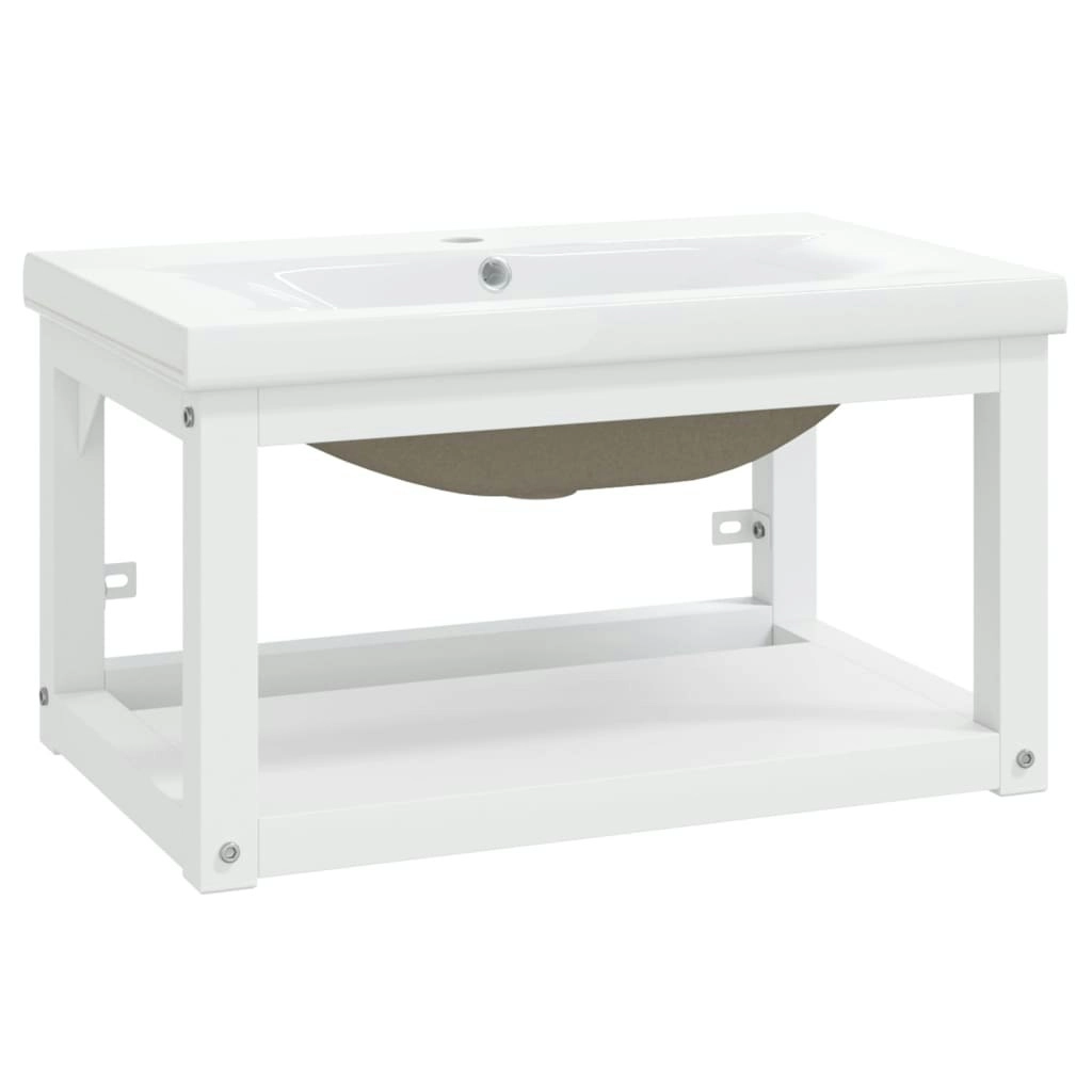 Bathroom Washbasin Frame with Built-in Basin White Iron 3101380