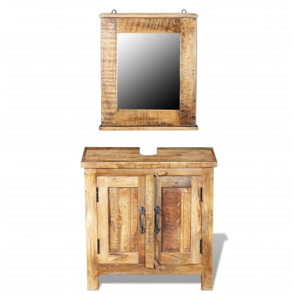 Bathroom Vanity Cabinet with Mirror Solid Mango Wood 243462