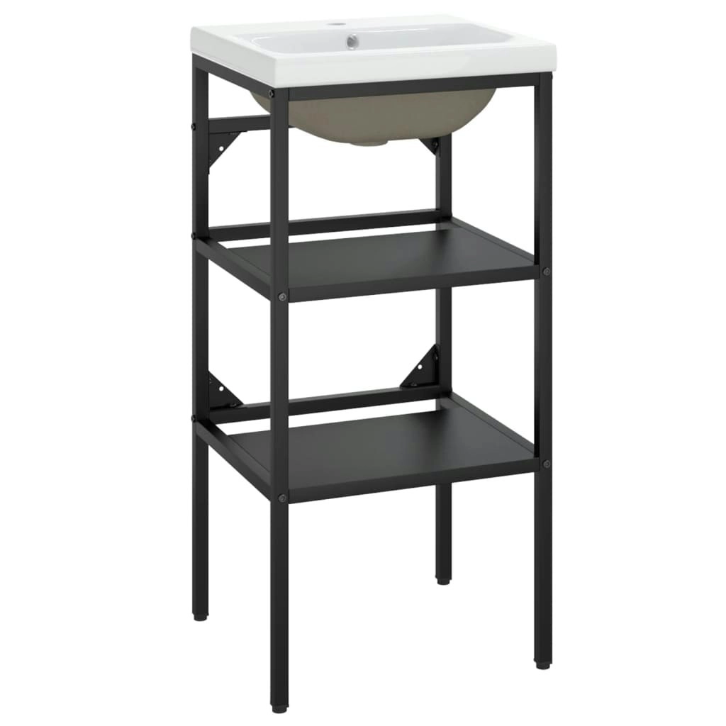 Bathroom Washbasin Frame with Built-in Basin Black Iron 3101376