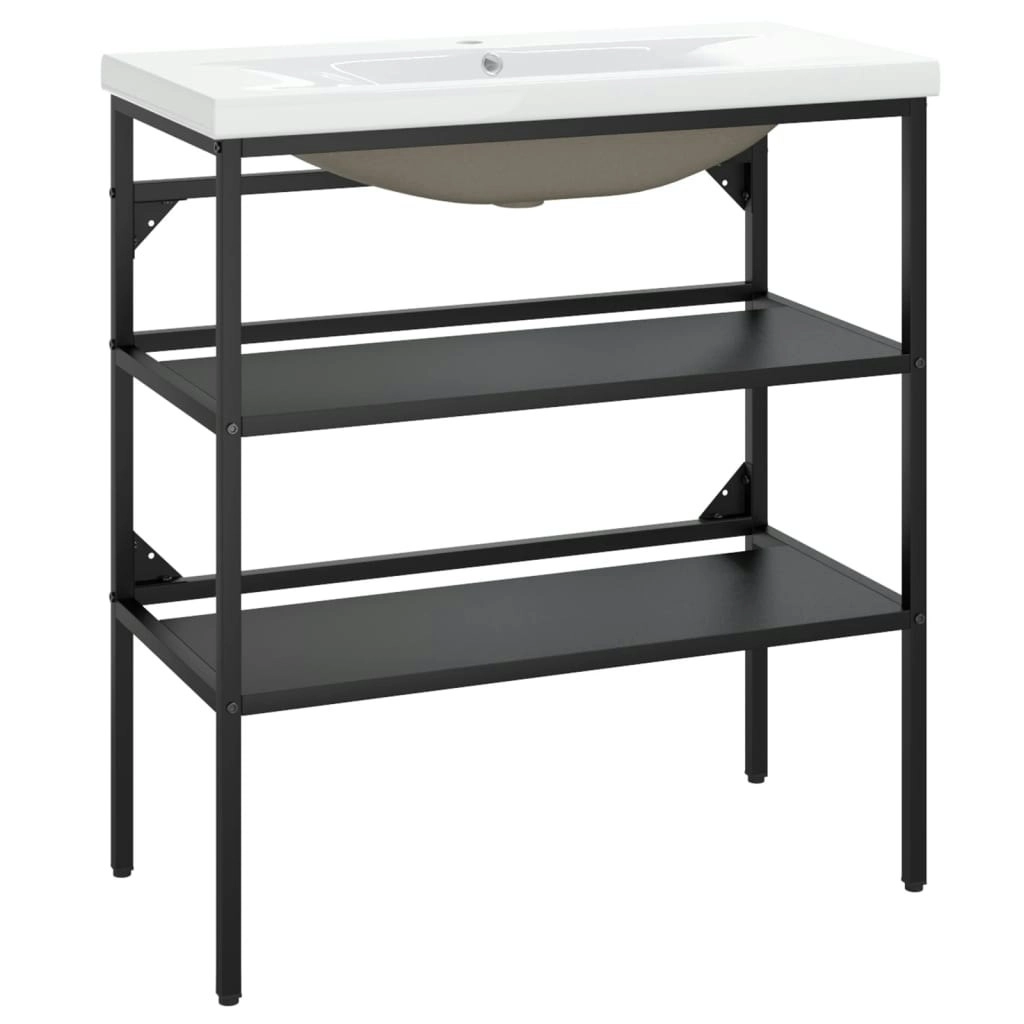 Bathroom Washbasin Frame with Built-in Basin Black Iron 3101378