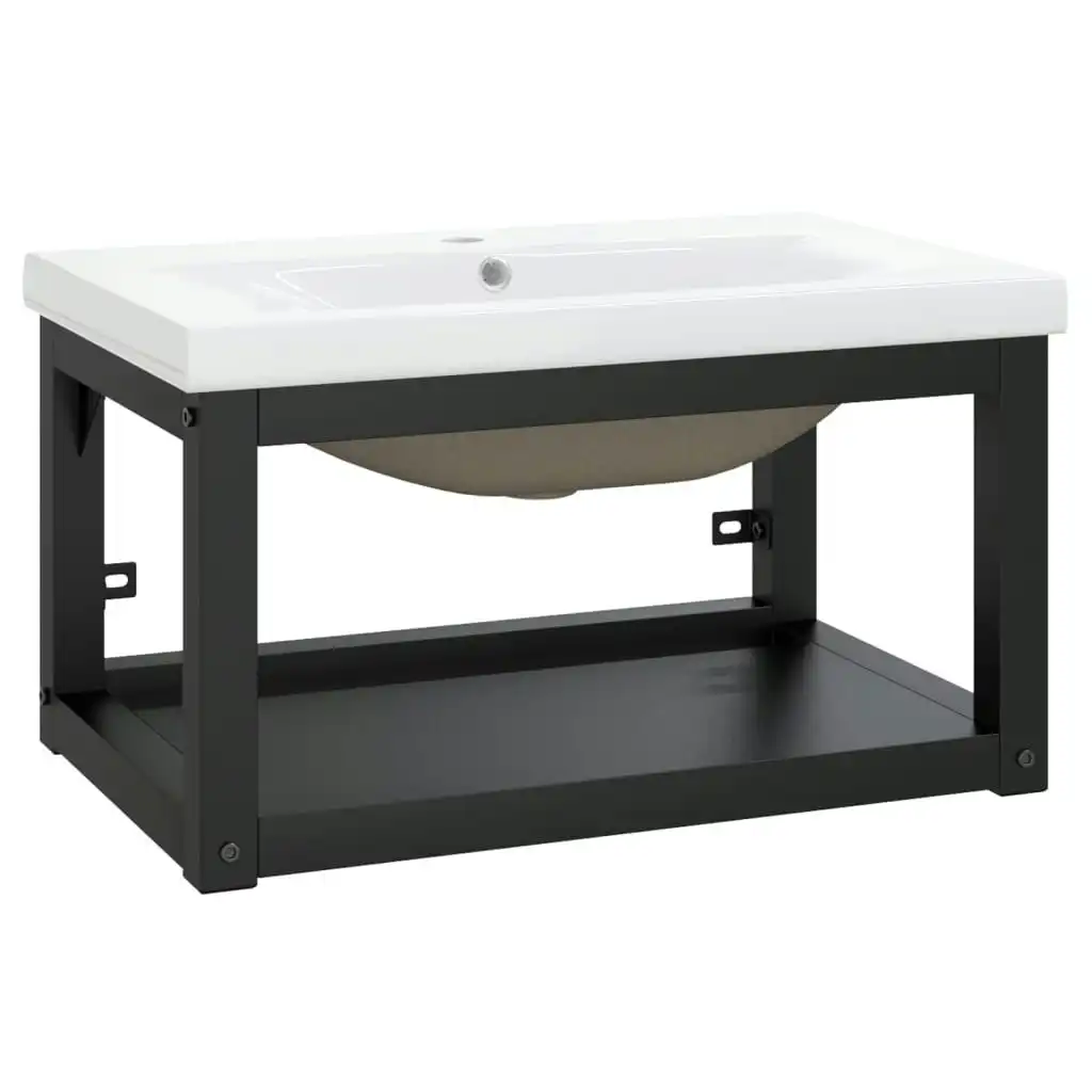 Bathroom Washbasin Frame with Built-in Basin Black Iron 3101383