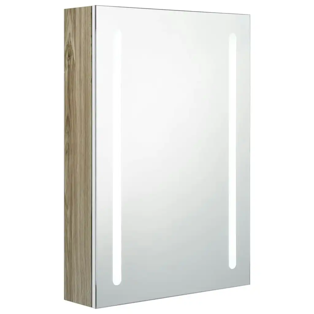 LED Bathroom Mirror Cabinet White and Oak 50x13x70 cm 326500