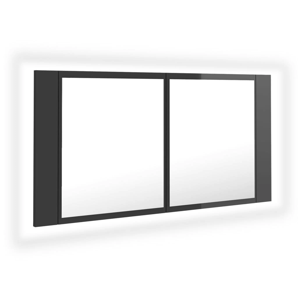 LED Bathroom Mirror Cabinet High Gloss Grey 90x12x45 cm Acrylic 804979