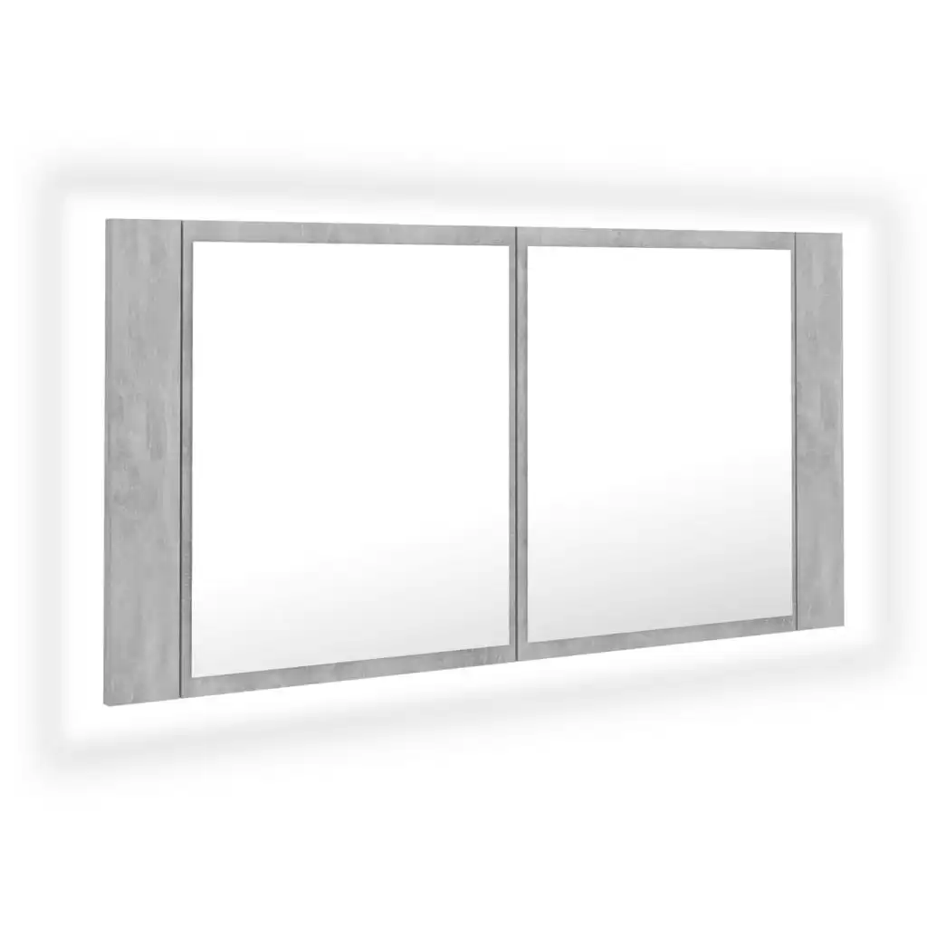 LED Bathroom Mirror Cabinet Concrete Grey 90x12x45 cm Acrylic 804976