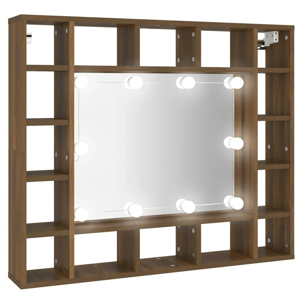 Mirror Cabinet with LED Brown Oak 91x15x76.5 cm 820450