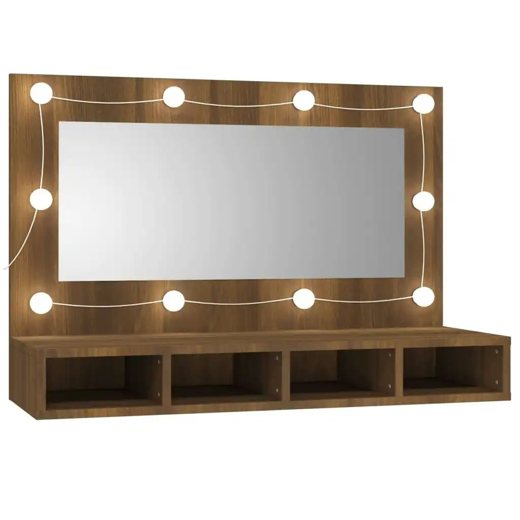 Mirror Cabinet with LED Brown Oak 90x31.5x62 cm 820459