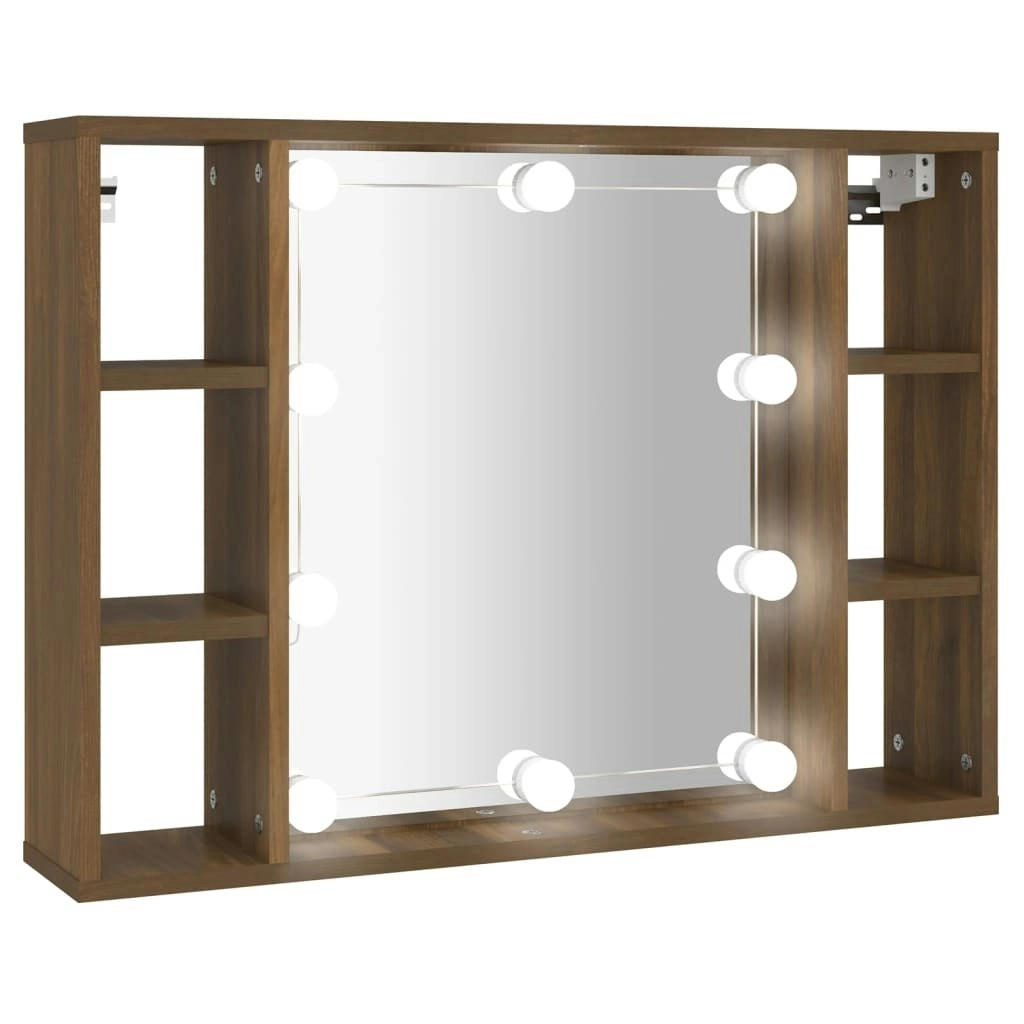 Mirror Cabinet with LED Brown Oak 76x15x55 cm 820447