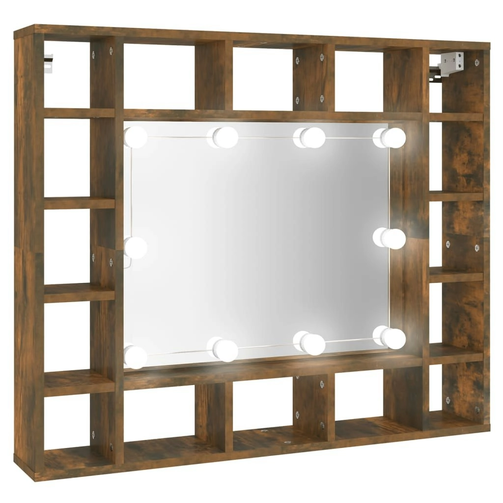 Mirror Cabinet with LED Smoked Oak 91x15x76.5 cm 820448