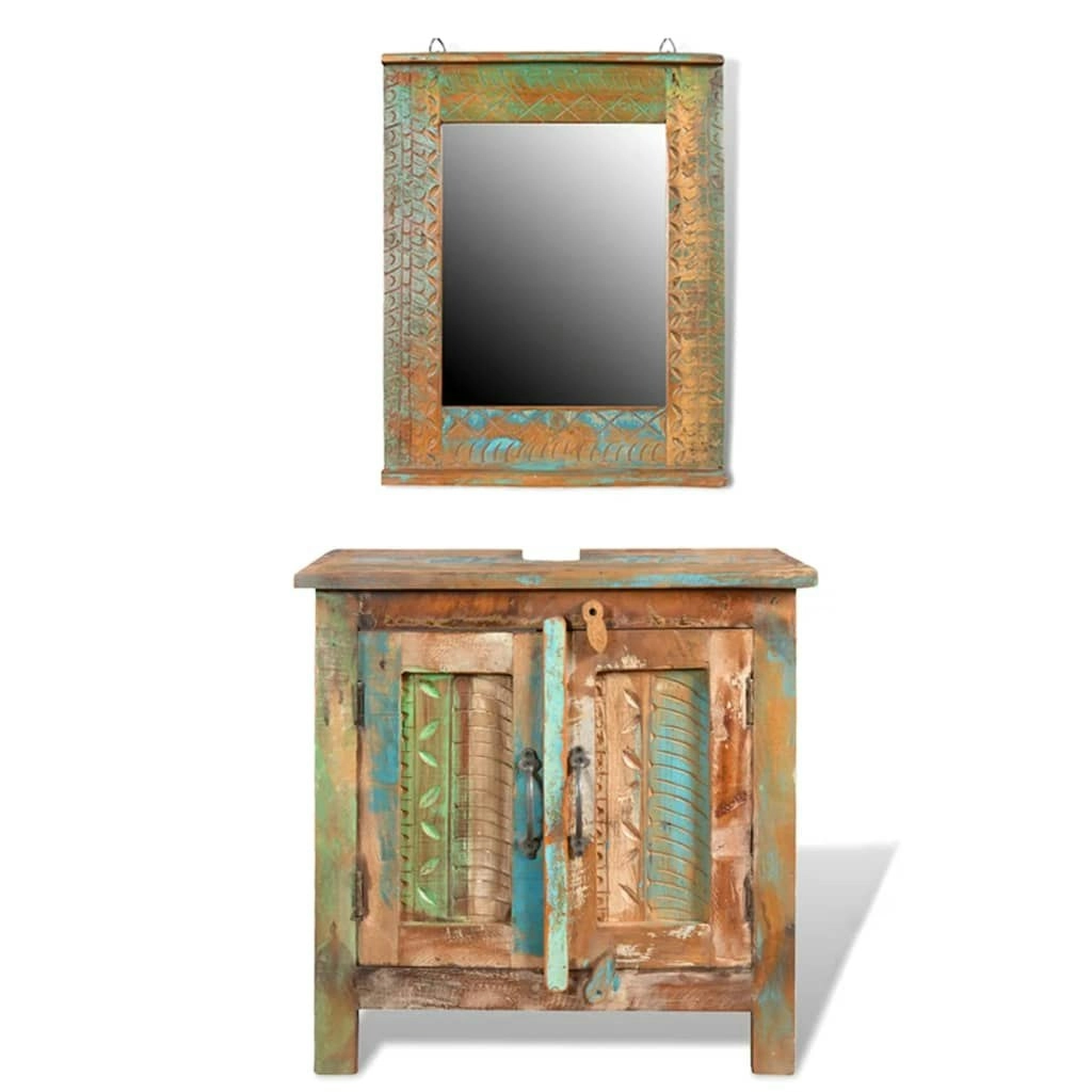 Reclaimed Solid Wood Bathroom Vanity Cabinet Set with Mirror 241134