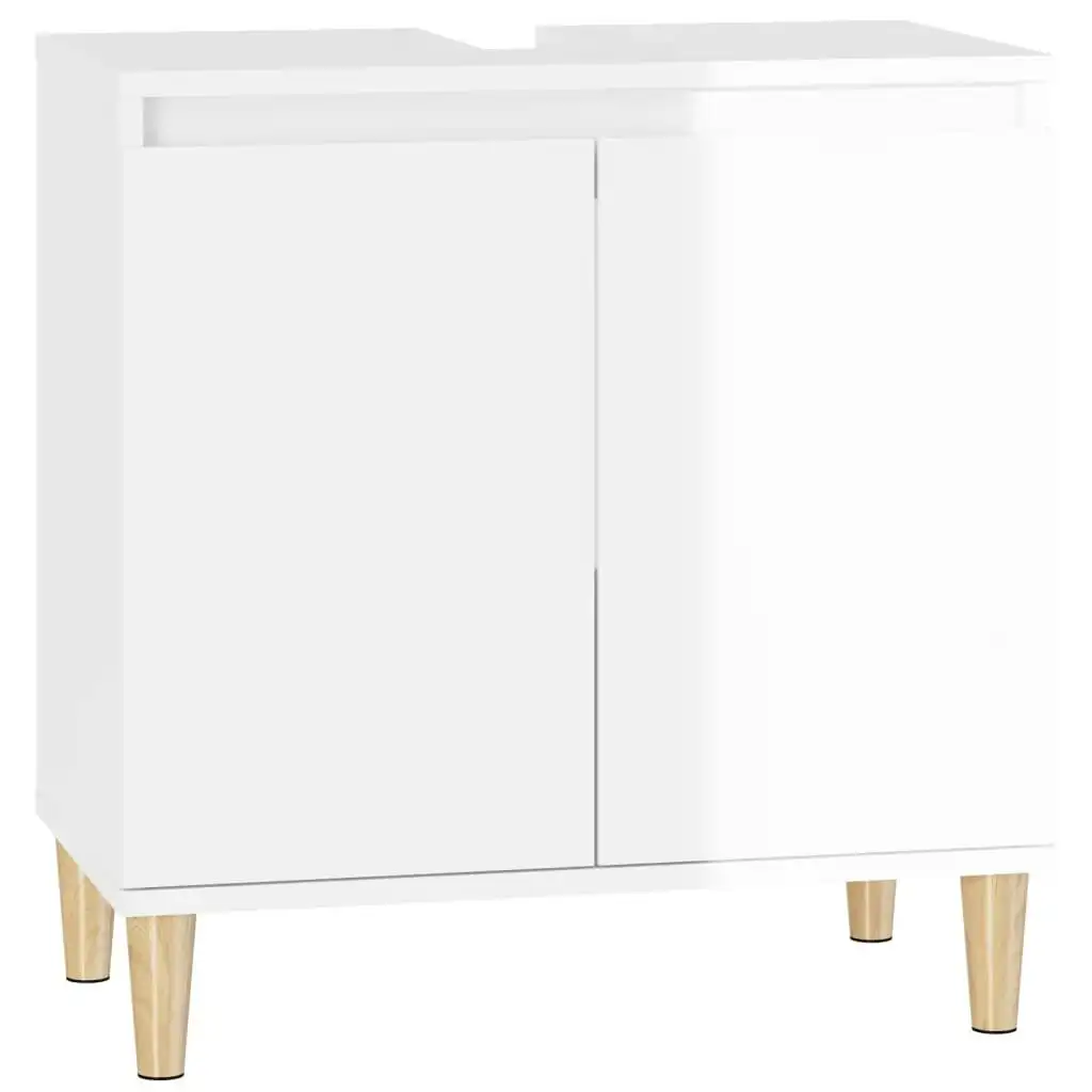 Sink Cabinet High Gloss White 58x33x60 cm Engineered Wood 821254