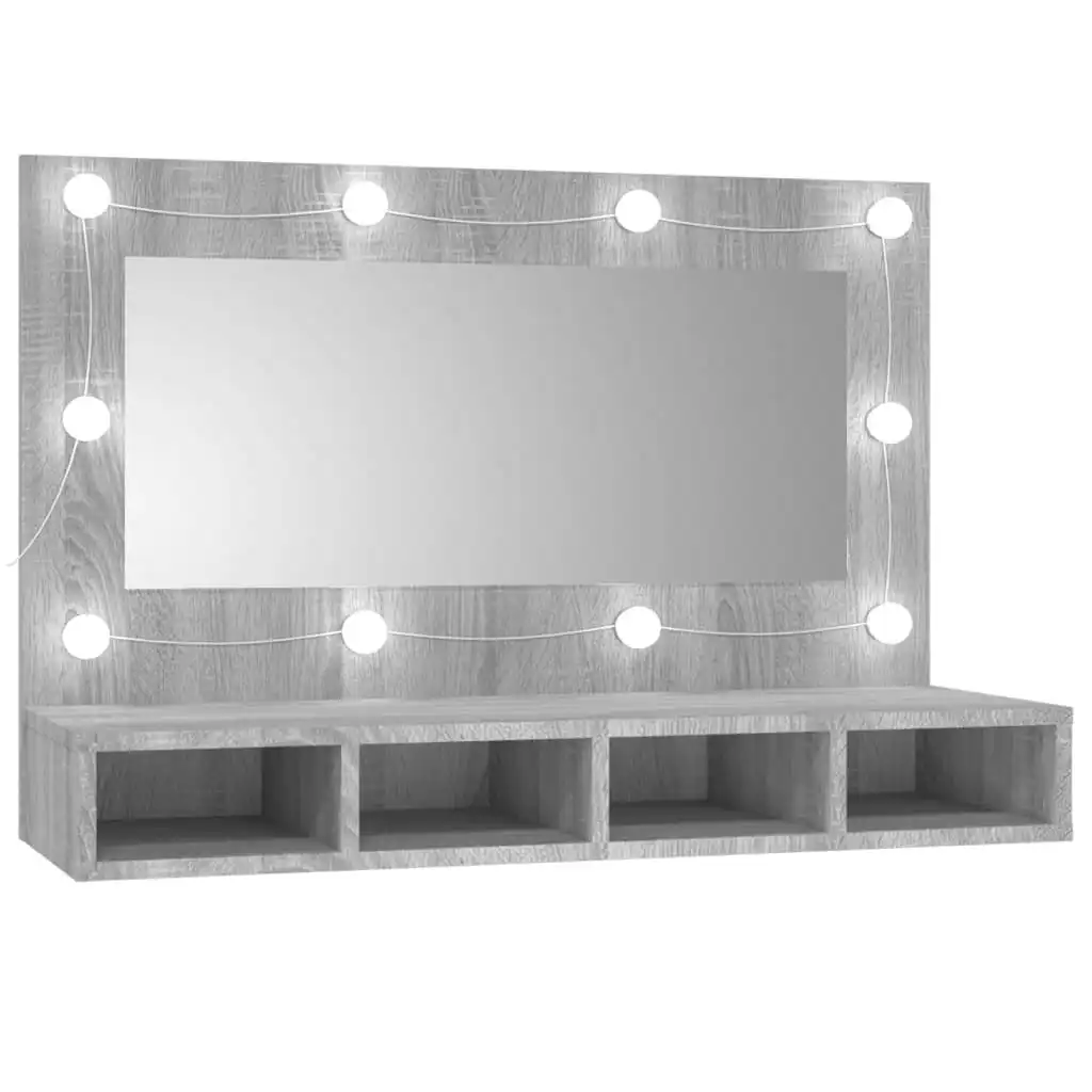 Mirror Cabinet with LED Grey Sonoma 90x31.5x62 cm 820458