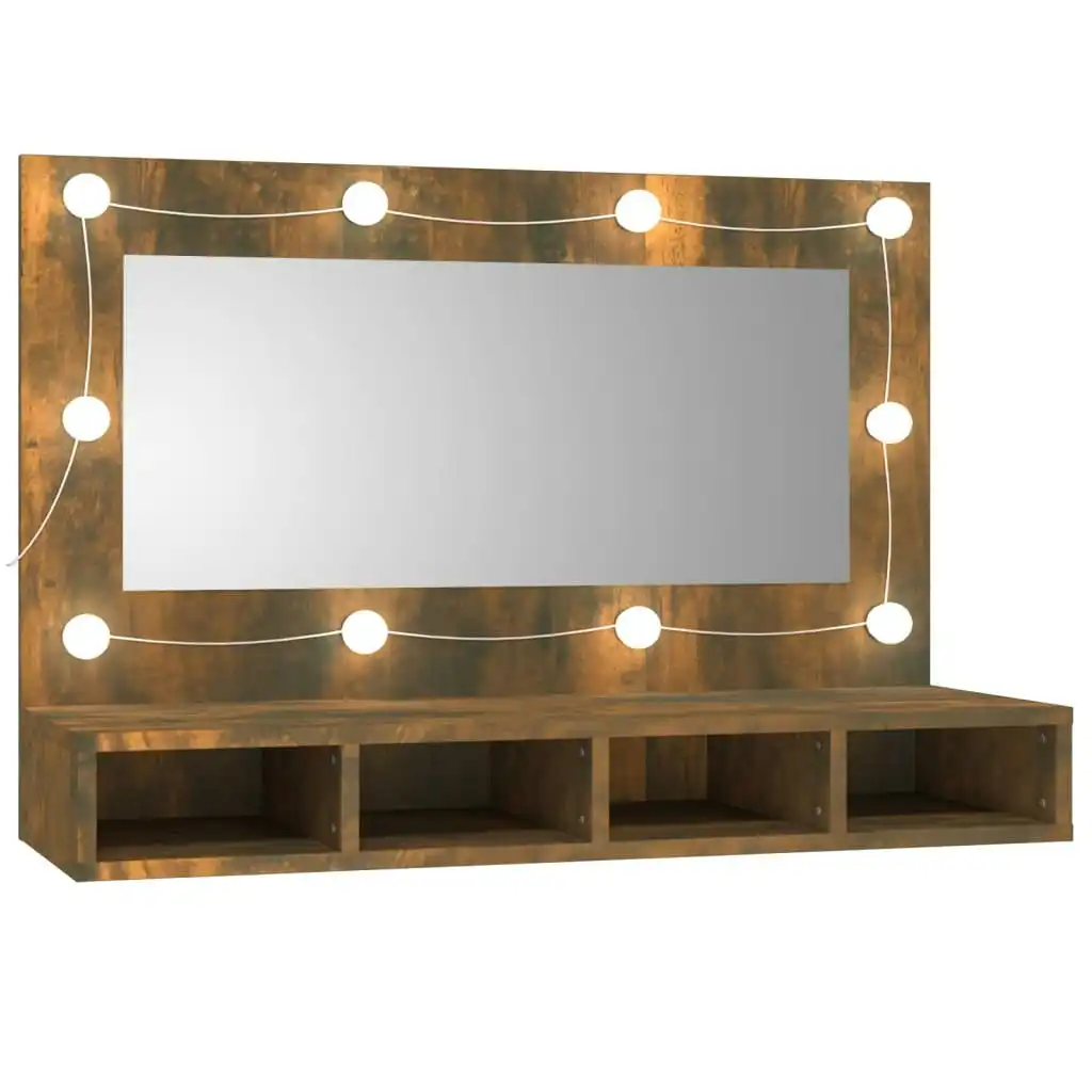 Mirror Cabinet with LED Smoked Oak 90x31.5x62 cm 820457