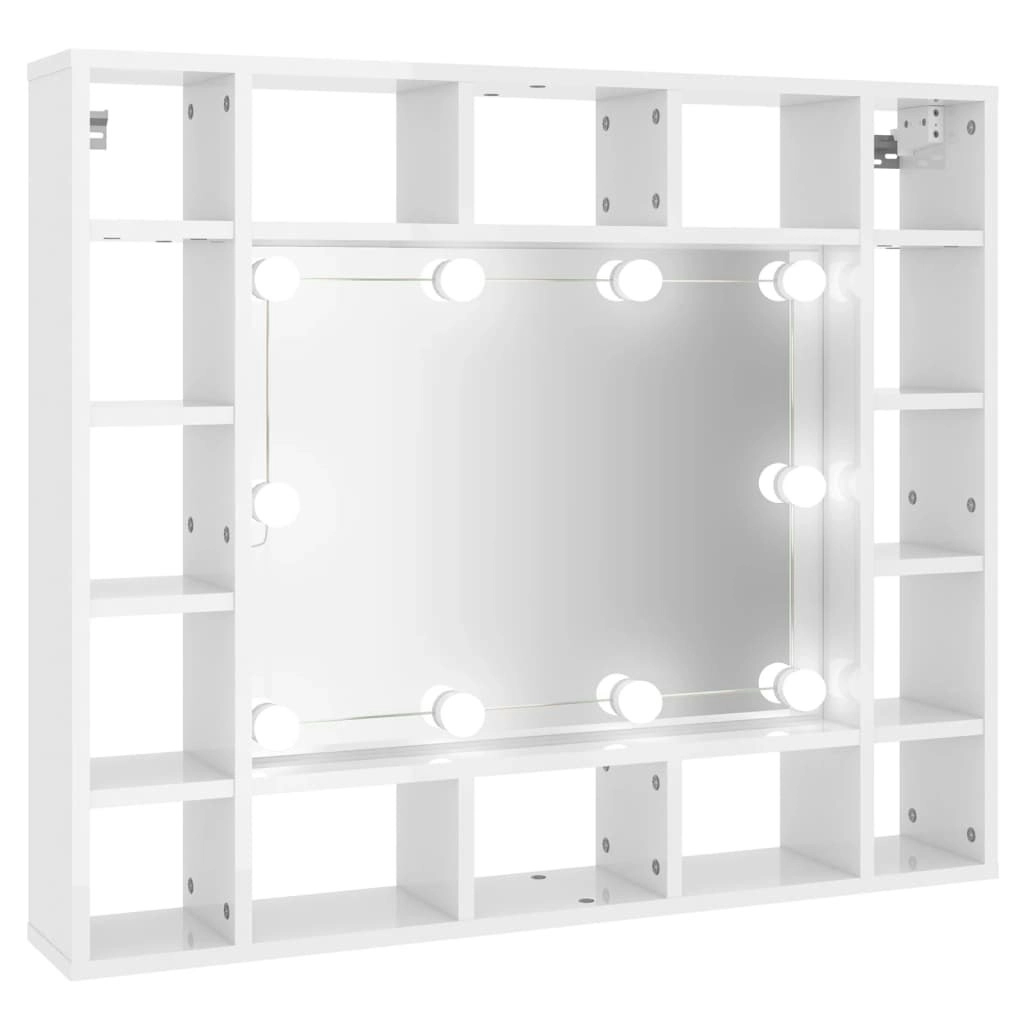 Mirror Cabinet with LED High Gloss White 91x15x76.5 cm 808870