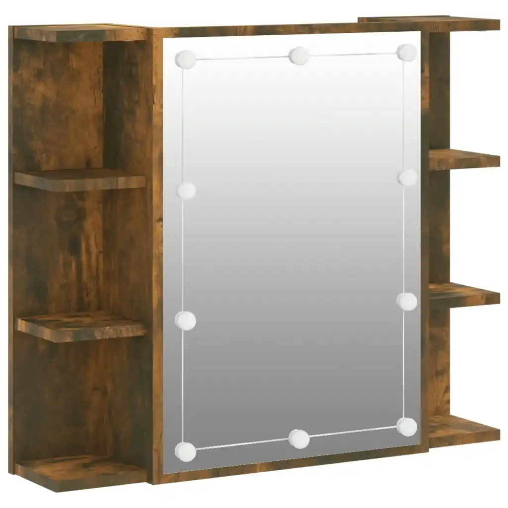 Mirror Cabinet with LED Smoked Oak 70x16.5x60 cm 820451