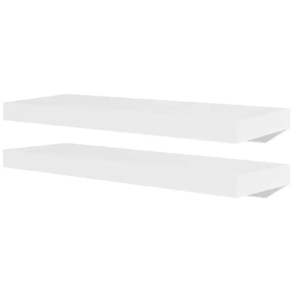 2 White MDF Floating Wall Display Shelves Book/DVD Storage 242183