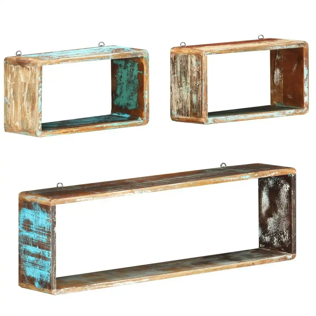 3 Piece Wall Cube Shelf Set Solid Reclaimed Wood 285845