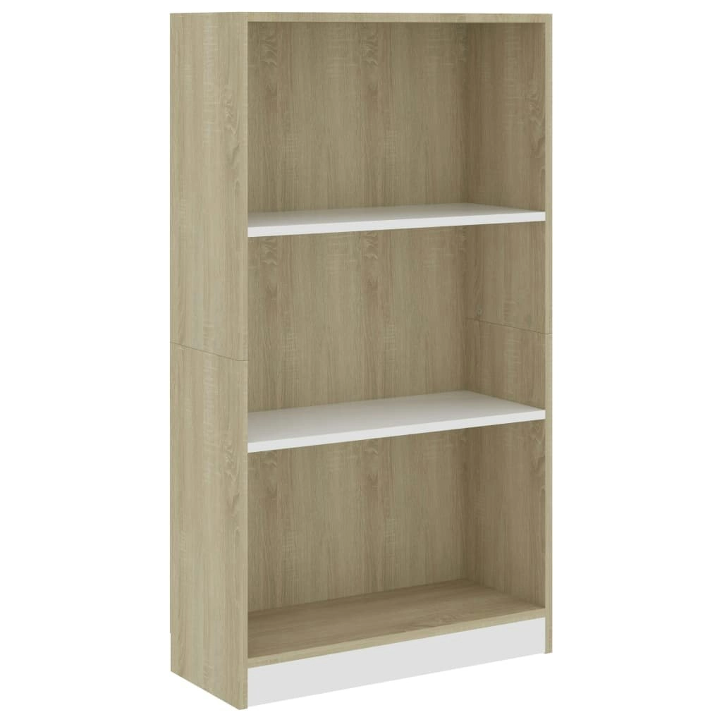 3-Tier Book Cabinet White&Sonoma Oak 60x24x109 Engineered Wood 800869