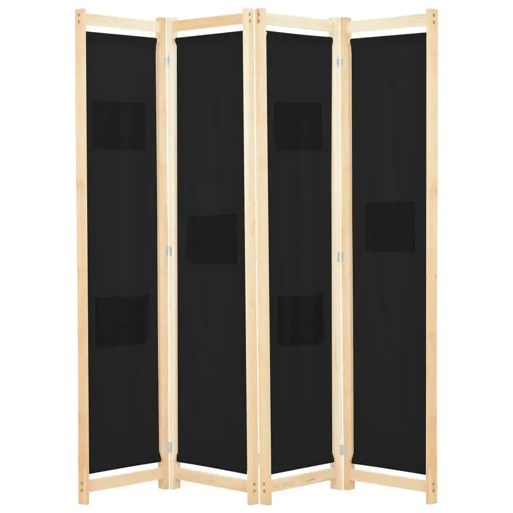 4-Panel Room Divider Black 160x170x4 cm Fabric 248184