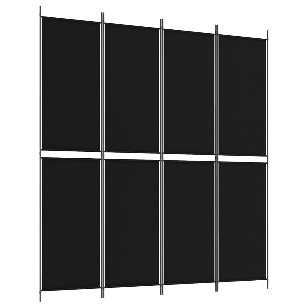 4-Panel Room Divider Black 200x220 cm Fabric 350249