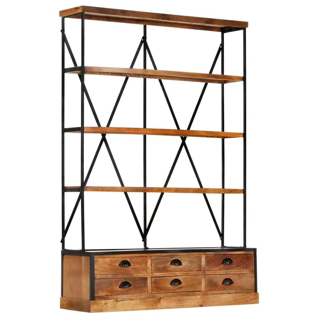 4-Tier Bookcase with 6 Drawers 122x36x181 cm Solid Mango Wood 284423