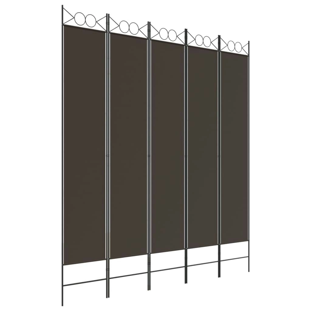 5-Panel Room Divider Brown 200x220 cm Fabric 350171