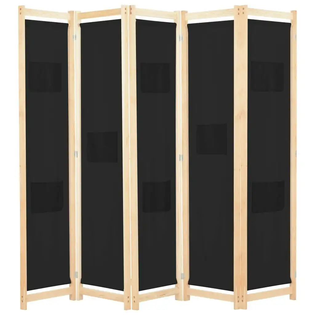 5-Panel Room Divider Black 200x170x4 cm Fabric 248185