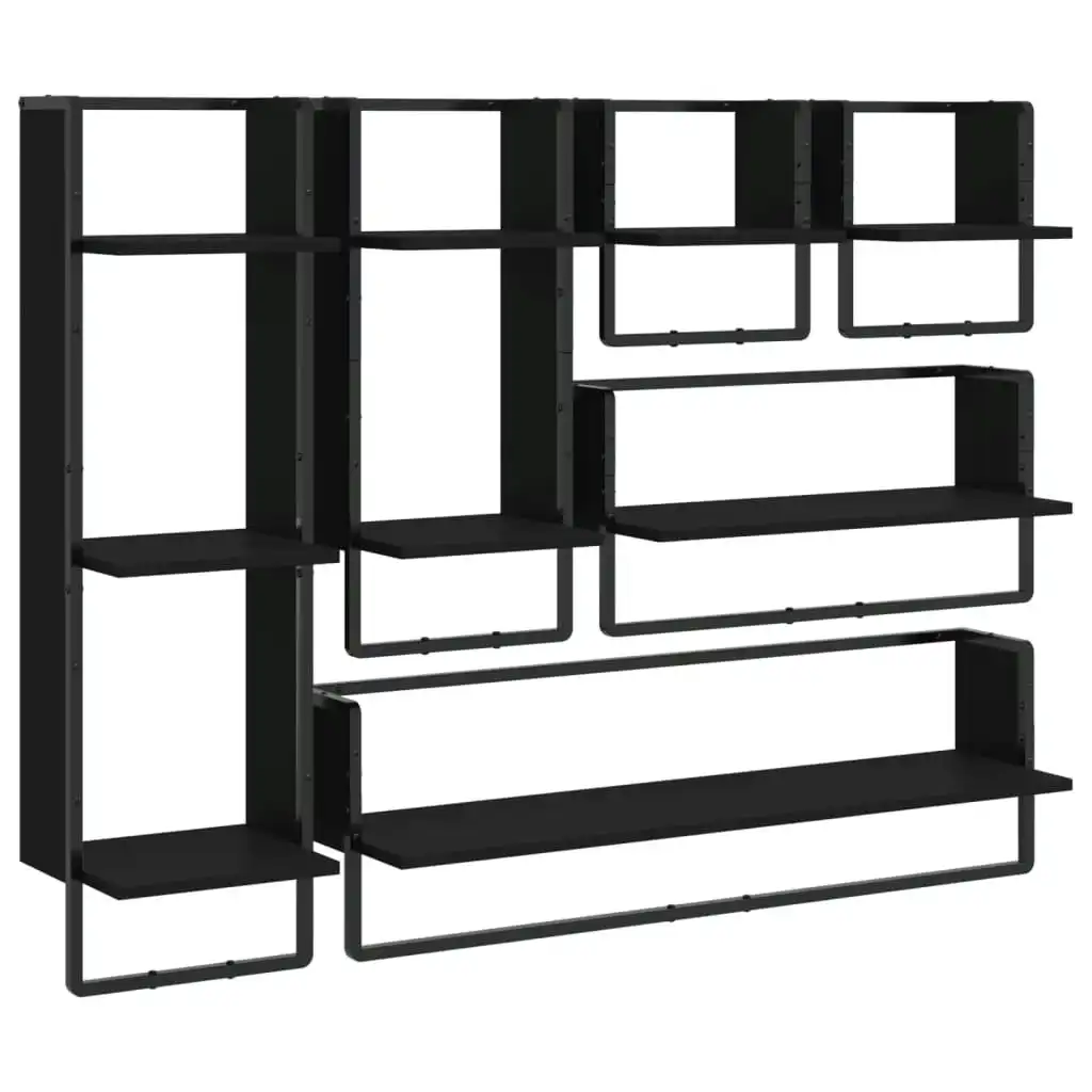 6 Piece Wall Shelf Set with Bars Black Engineered Wood 836313