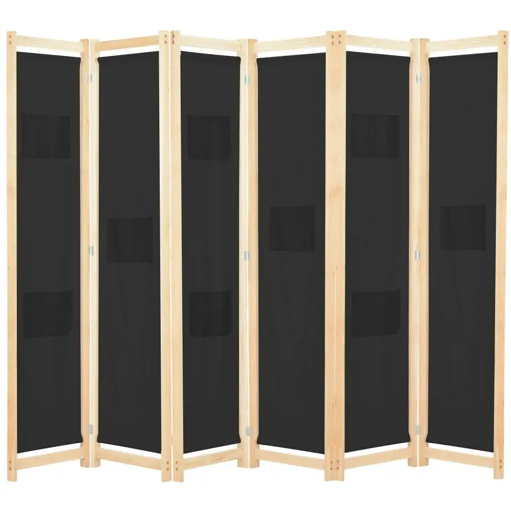 6-Panel Room Divider Black 240x170x4 cm Fabric 248186