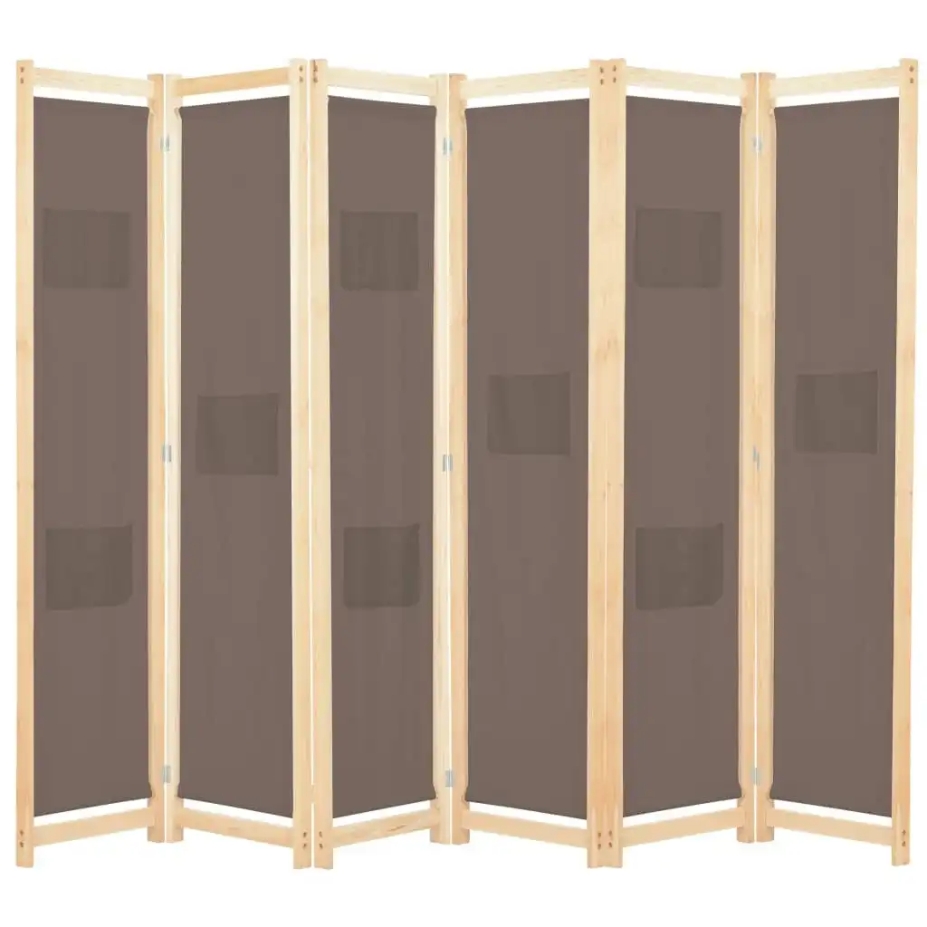 6-Panel Room Divider Brown 240x170x4 cm Fabric 248182