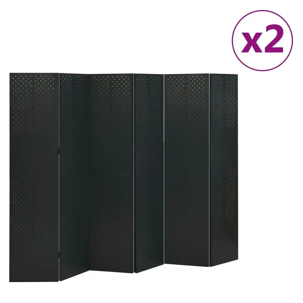 6-Panel Room Dividers 2 pcs Black 240x180 cm Steel 3095199