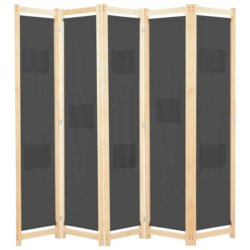 5-Panel Room Divider Grey 200x170x4 cm Fabric 248177