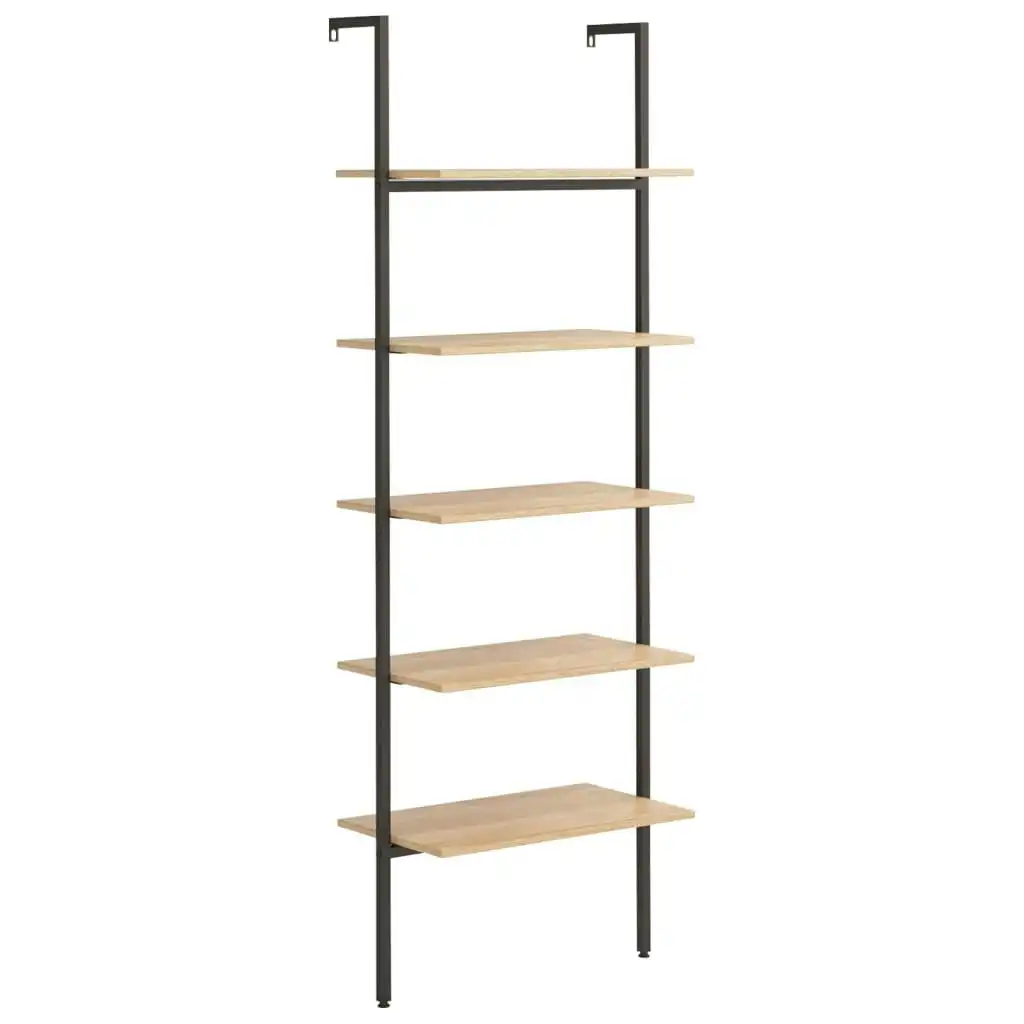 5-Tier Leaning Shelf Light Brown and Black 64x35x185 cm 336385