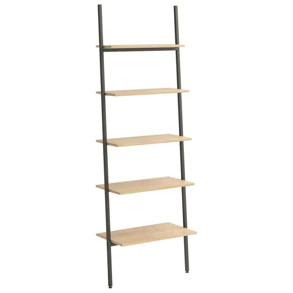 5-Tier Leaning Shelf Light Brown and Black 64x34x185.5 cm 336376