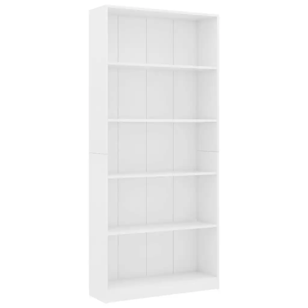 5-Tier Book Cabinet White 80x24x175 cm Engineered Wood 800918