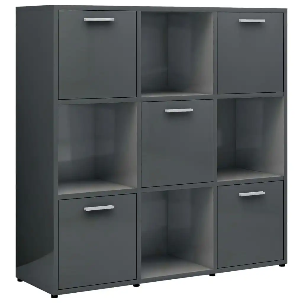 Book Cabinet High Gloss Grey 90x30x90 cm Engineered Wood 802938