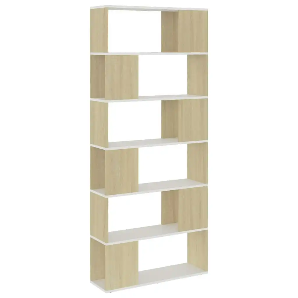 Book Cabinet Room Divider White and Sonoma Oak 80x24x186 cm Engineered Wood 809157