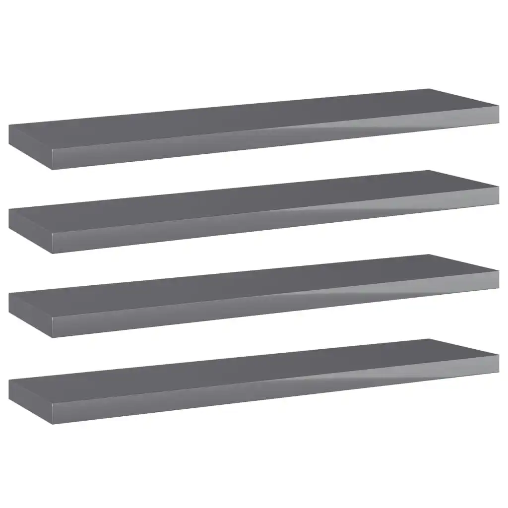 Bookshelf Boards 4 pcs High Gloss Grey 40x10x1.5 cm Engineered Wood 805136