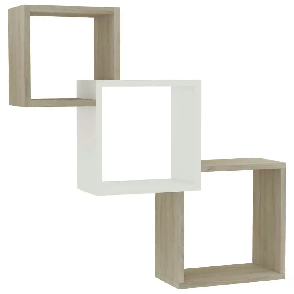 Cube Wall Shelves White and Sonoma Oak 68x15x68 cm Engineered Wood 800275