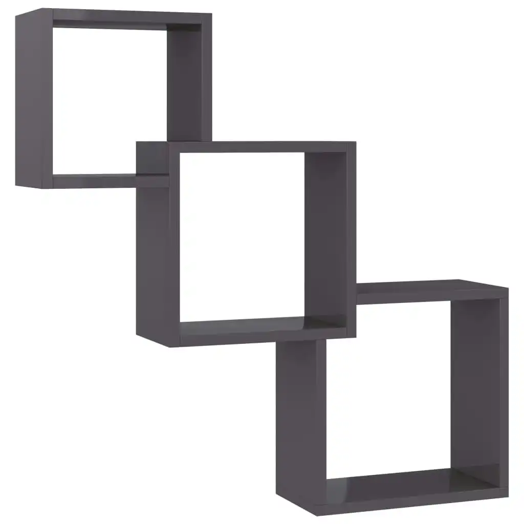 Cube Wall Shelves High Gloss Grey 68x15x68 cm Engineered Wood 800278